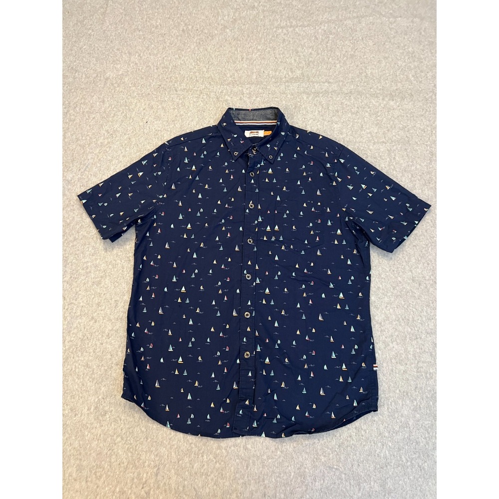 Le‎ Tigre Polo Shirt Men's Medium Blue Sail Boat All Over Print Short Sleeve